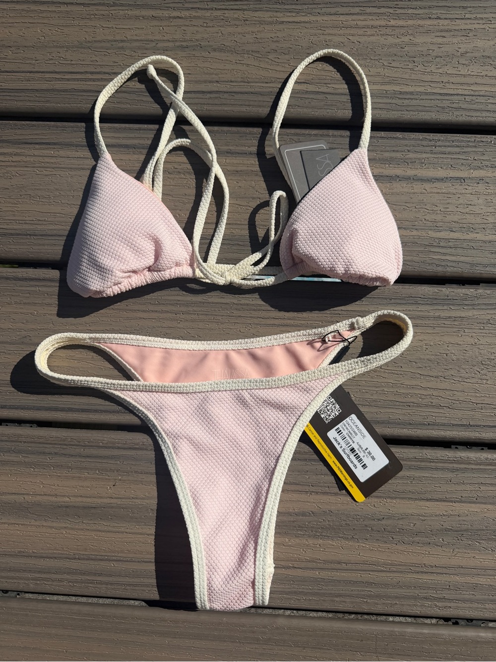NWT Light Pink Textured Triangle Summer Bikini with Cream Trim Jacks Surfboards